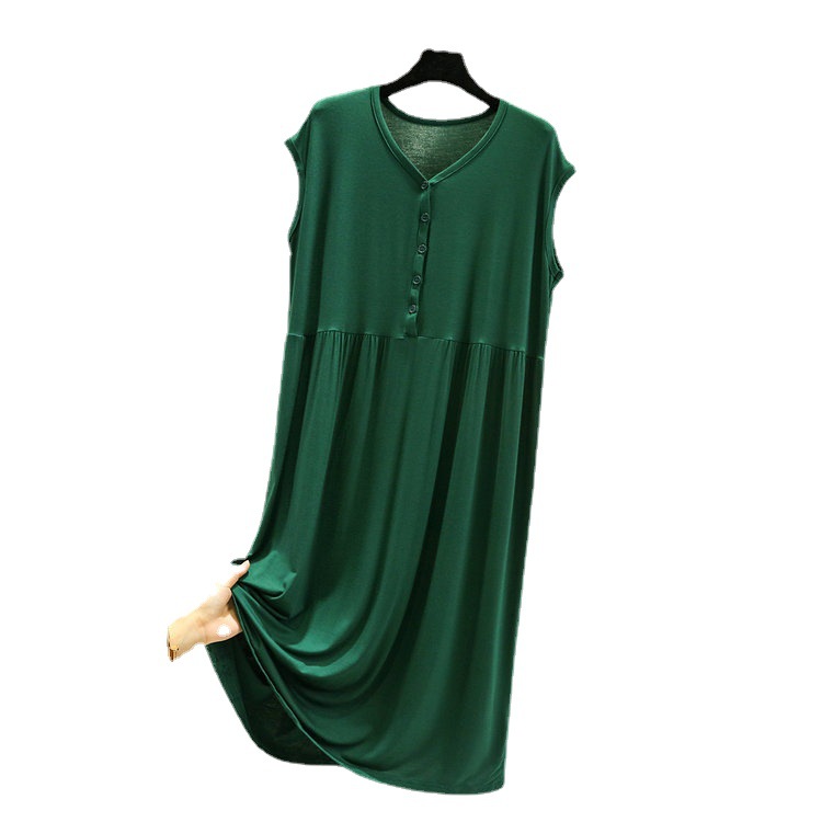 Summer Outfit Modal Sleeveless dress Women's Loose Large Swing Skirt Button V-neck Base Skirt Home Casual Skirt