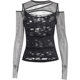 CF23498 autumn new personalized women's clothing dark style hot girl Sexy Slim mesh ripped long sleeve top for women