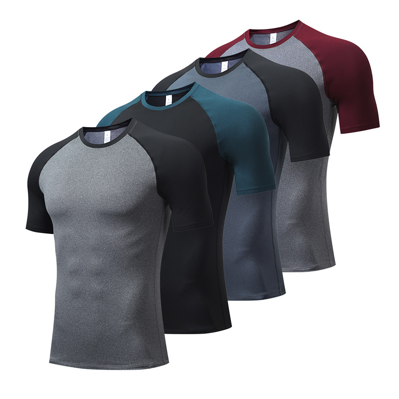 Men's PRO Fitness Short-sleeved Amazon Tight-fit Running Training Sportswear High Elastic Sweat-wicking Quick-drying Top T-shirt