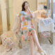 Cotton Silk Nightgown Women's Summer Thin Short-sleeved Cartoon Printed Pajamas Internet Celebrating Live Explosions plus size Spring and Autumn Home Clothes