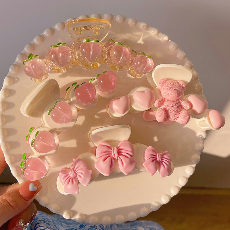 Transparent Pink Peach Hairpin Shark Clip Hair Accessories Peach Hairpin Japanese Style Girl Sweet Grab Headwear