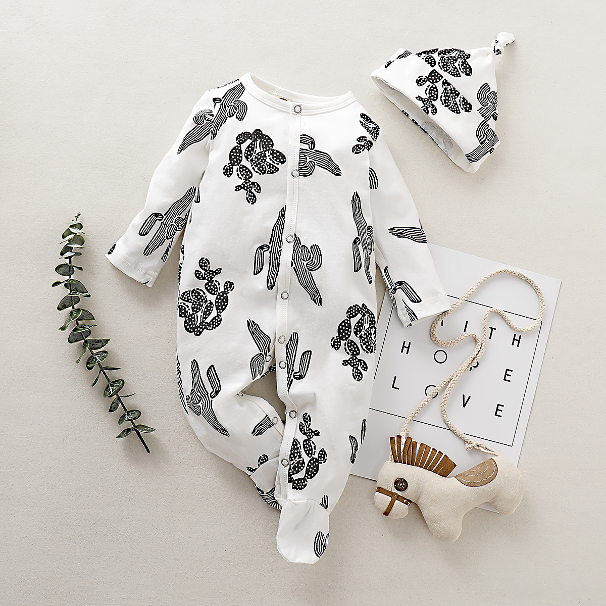 Infant autumn and winter baby cactus printed conjoined jacket 70 yards feet/80-90-100 feet