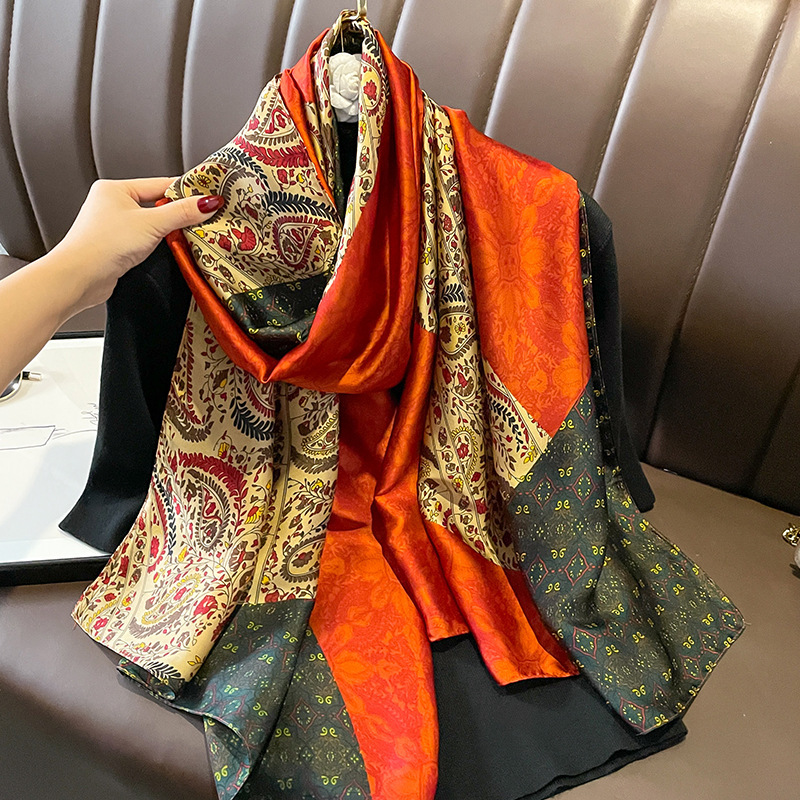 Fashionable Versatile Thin Brand Mulberry Silk Scarf Women's Shawl Summer High-end Sense Scarf Sunscreen Beach Scarf Turban