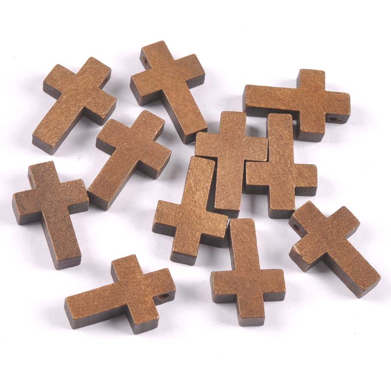 Solid color Christmas perforated cross pendant charm wooden loose beads bracelet necklace jewelry accessories 50 pcs/pack