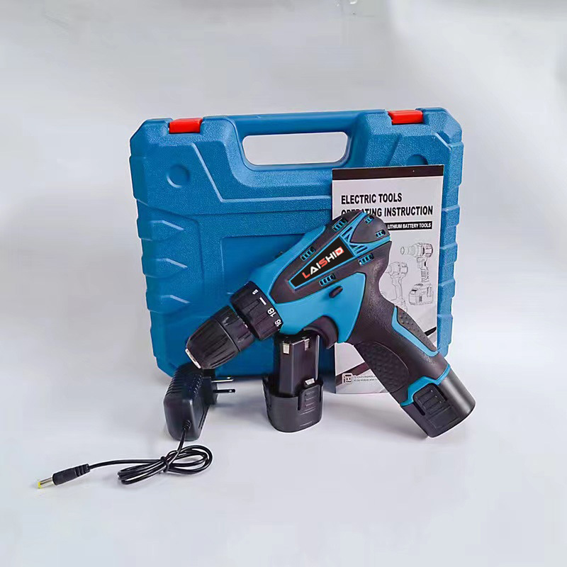 12v blue electric drill rechargeable drill lithium battery household multifunctional electric tool suit accessories screwdriver flashlight