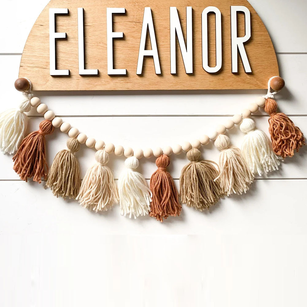 ins Nordic Style Handmade Wooden Bead String Wool Tassel String Home Children's Room Decorative Wall Hanging Wall Hanging