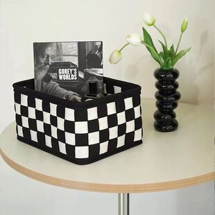 Chessboard Felt Storage Hand-Woven Black and White Desktop Storage Basket Creative Handmade Storage Basket Toy Organiser Basket
