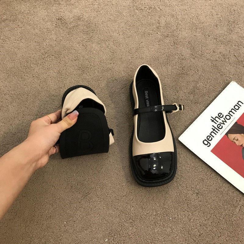 French evening breeze gentle shallow Mary Jane square head retro single shoes 2023 spring Chanel-style British small leather shoes