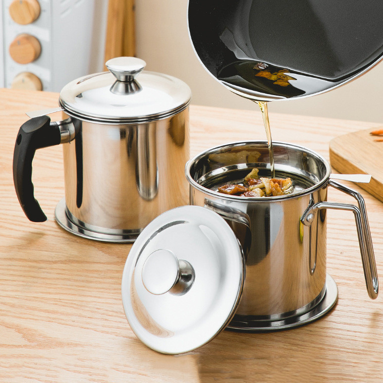 304 Stainless Steel Oil Filter Pot Household Oil Filter Pot Oil Dregs Cup Oil Storage Tank Kitchen Supplies Lard Oil Pot Oil Pot