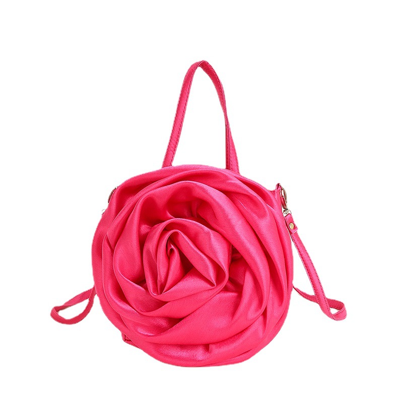 2023 new cross-border satin three-dimensional rose flower shape portable crossbody party wedding women's evening bag