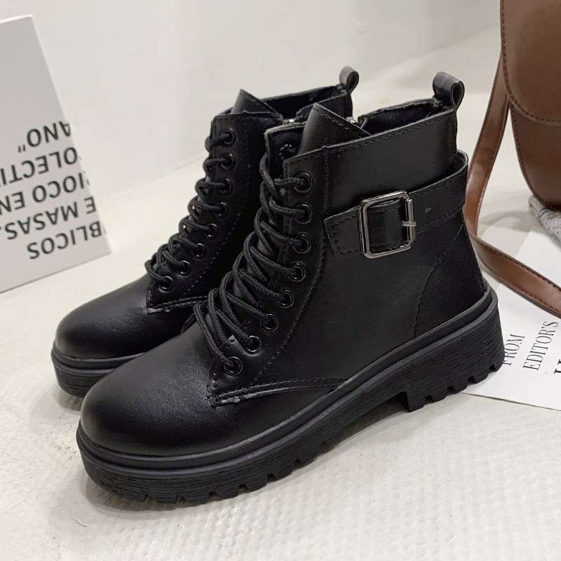 Modische, lässige Plateaustiefel mit dicker Sohle und Schnürung 2023 Neue europäische und amerikanische Damenstiefel mit dicker Sohle_voghion.com