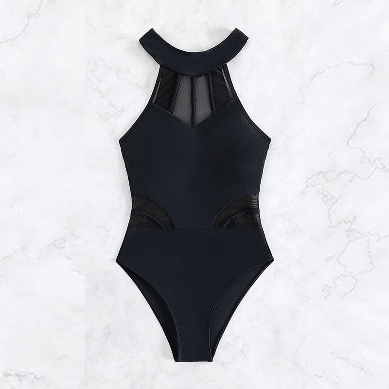 2024 cross-border new European and American sexy mesh one-piece swimsuit AliExpress hollow backless bikini swimsuit wholesale