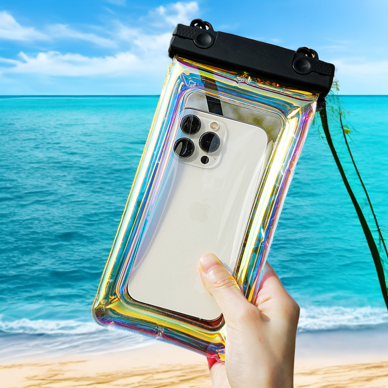 Floating laser mobile phone waterproof bag touch screen swimming water park drifting transparent mobile phone waterproof case with airbag