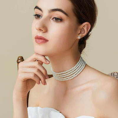 European and American fashion cross-border jewelry bohemian style multi-layer necklace three-layer five-layer small pearl necklace