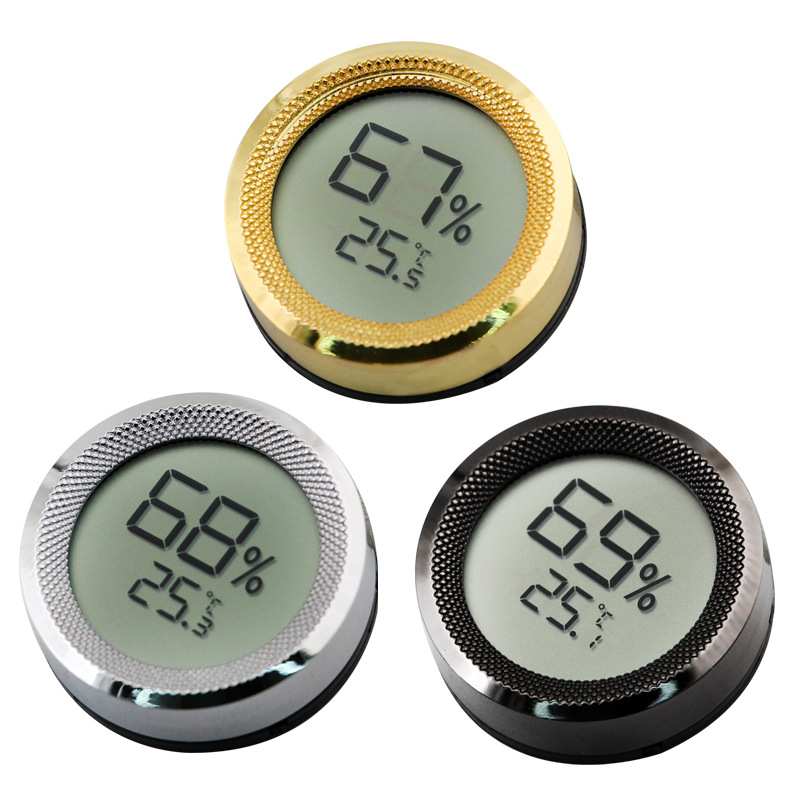 Electronic digital display thermohygrometer metal round thermometer hygrometer for cigar box