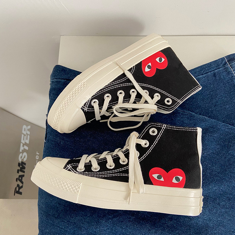 All-match classic retro canvas shoes 1970s carved love canvas shoes ulzzang women's high-top white shoes