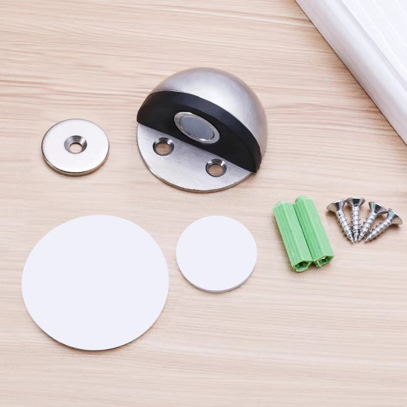 Authentic 304/201 Stainless Steel Tortoise Top with Magnetic Hole-free Door Clutter Magnetic Suction Rubber Semi-circular Anti-collision Door Stop