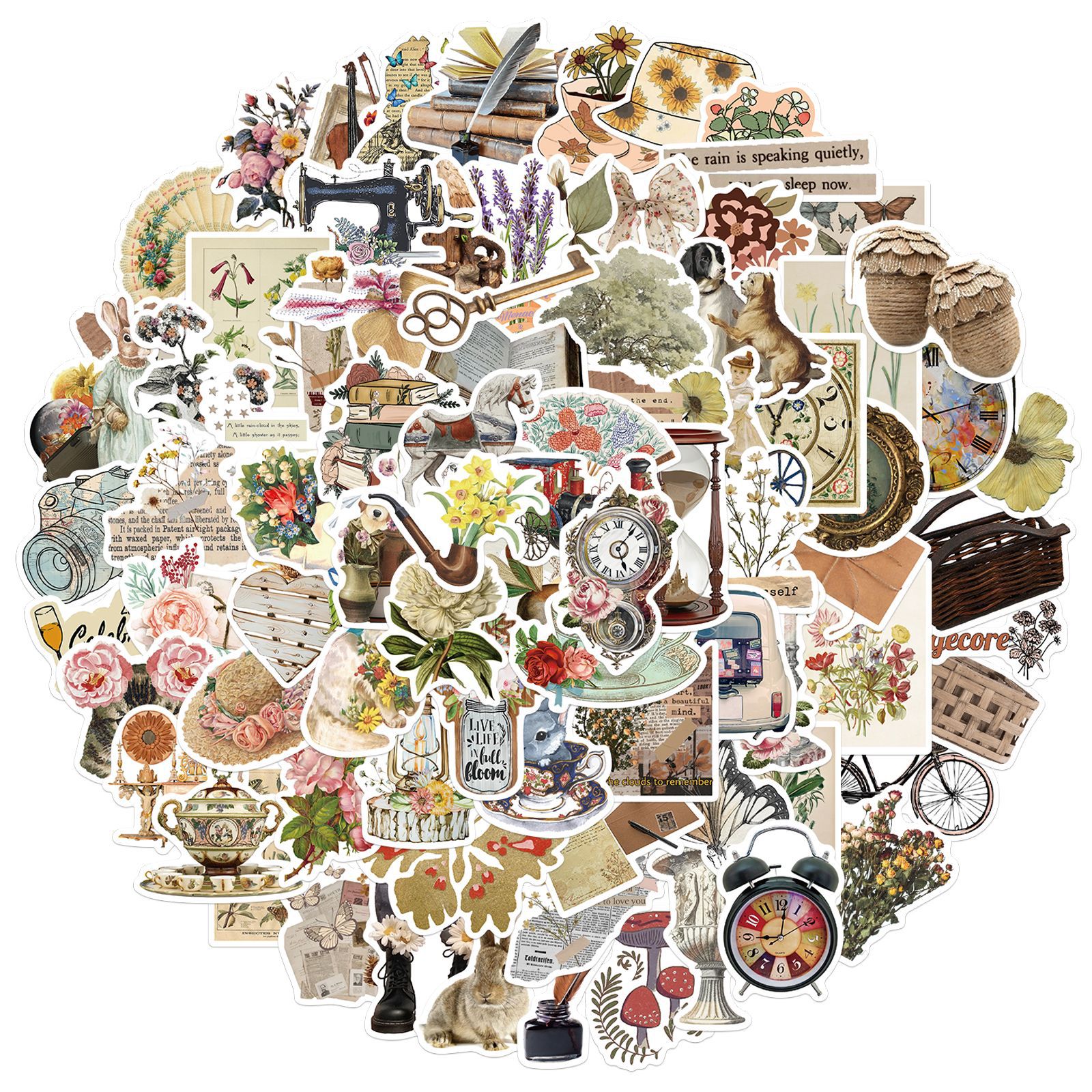 100 cartoon retro old time graffiti stickers decorative Ipad luggage notebook Diy waterproof stickers