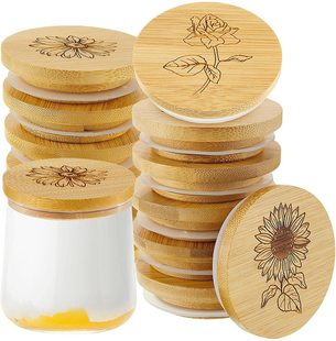oui yogurt bottle bamboo lid Mason jar bamboo lid milk tea cup lid Coke cup bamboo lid glass bottle wax table wooden lid