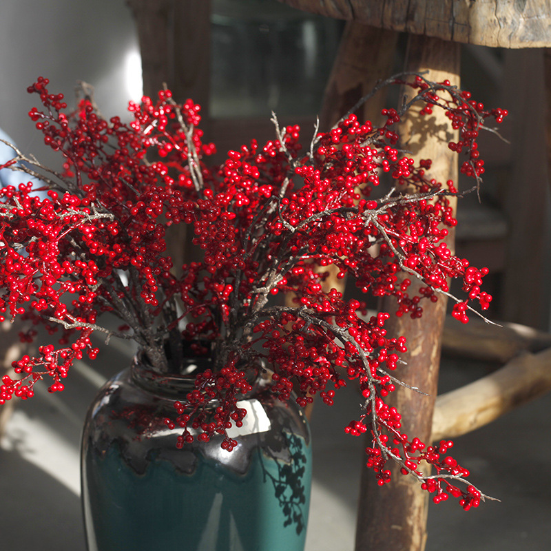 Artificial Flowers Christmas Fortune Fruit Holly Fruit New Year Ornaments Mountain Return Decoration Red Fruit Flower Ornaments Berry Acacia Bean