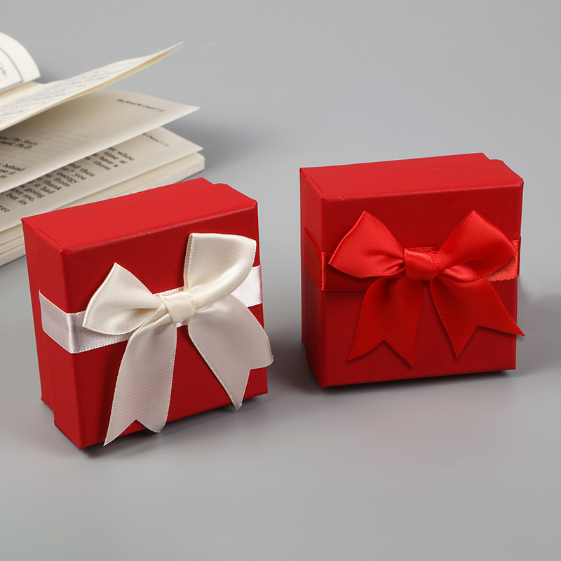 Bow Gift Box Leather Paper Jewelry Packaging Box Bow Birthday Gift Box Heaven and Earth Cover Ring Jewelry Box