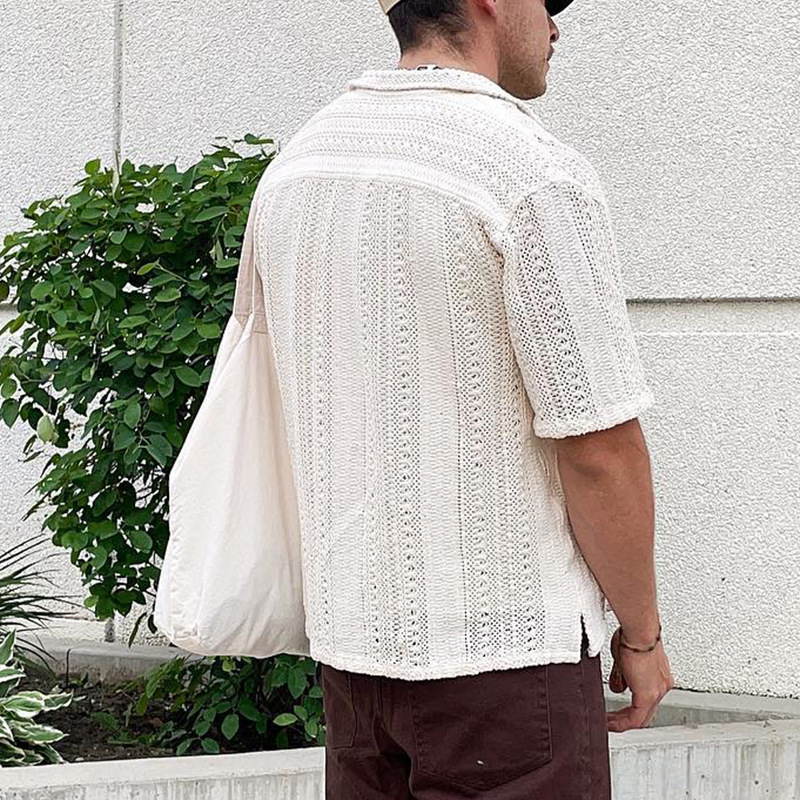 Casual Draping Hollow Lace Shirt Men's Shirt European Station Men's Casual Fashion Boys Short Sleeve Wholesale