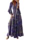 2023 European and American Cross-border Bohemian Flare Sleeve Printed V-neck High Waist Vacation Dress Floral Long Dress