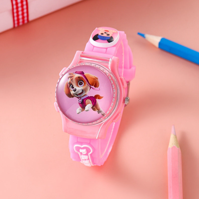 Cartoon flip children's watch puppy Archie rotatable gyro quartz watch boys and girls toy electronic watch