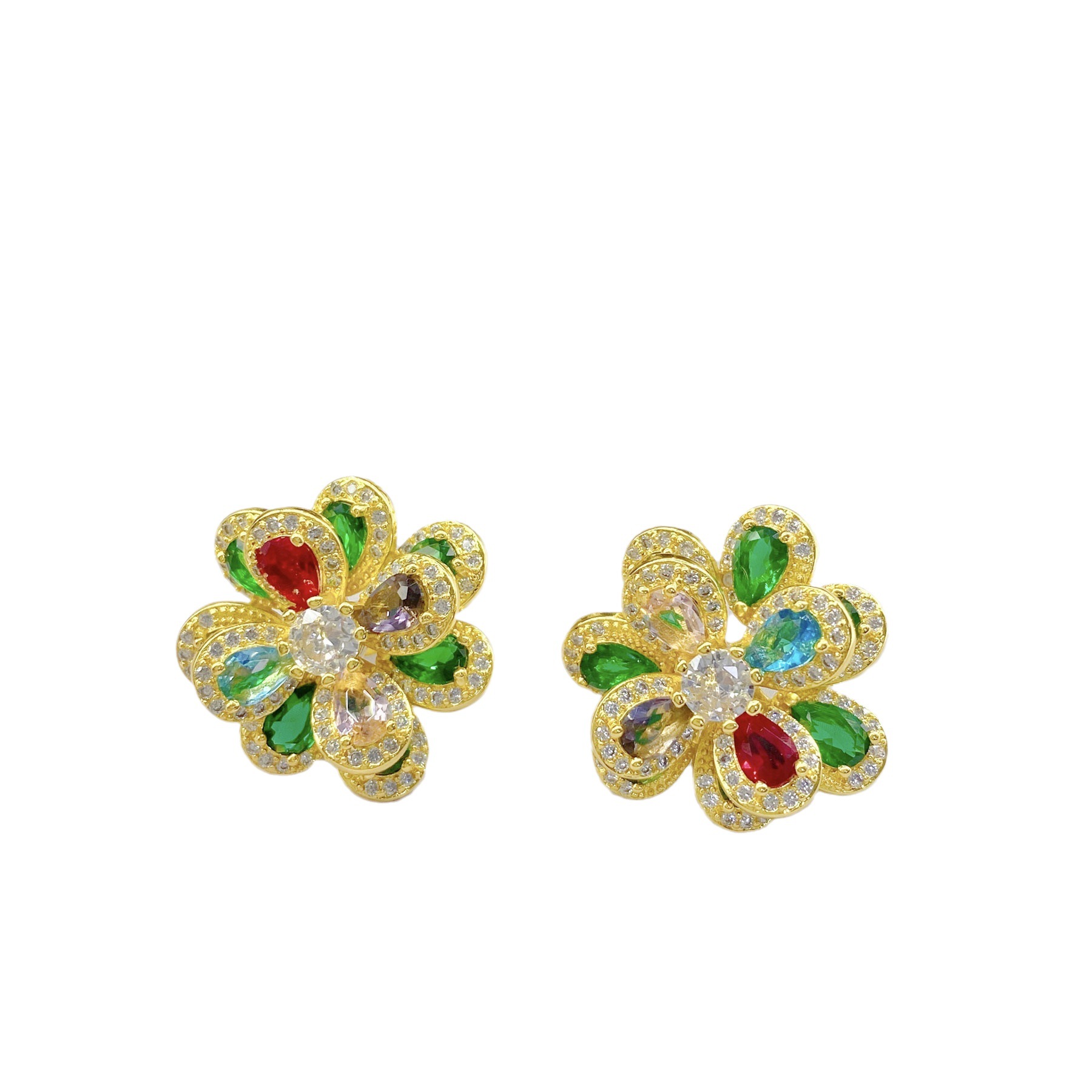 Heavy industry design colorful tourmaline flower suit three-dimensional Camellia pendant ring colorful treasure bracelet earrings wholesale