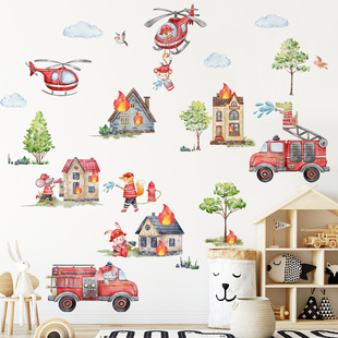 MS8582 large cartoon fire truck rescue team Children's background wall decoration wall stickers kindergarten layout wall stickers