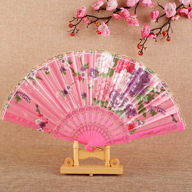 Silk Cloth New Chinese Style Gold Rim Classical Women's Folding Summer Fan Dance Performance Photography Photography Props Folding Fan Fan