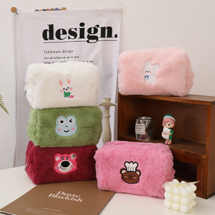 Korean ins Style Simple Girl's Heart Plush Cosmetic Bag Large Capacity Japanese Style Cute Bear Portable Storage Bag