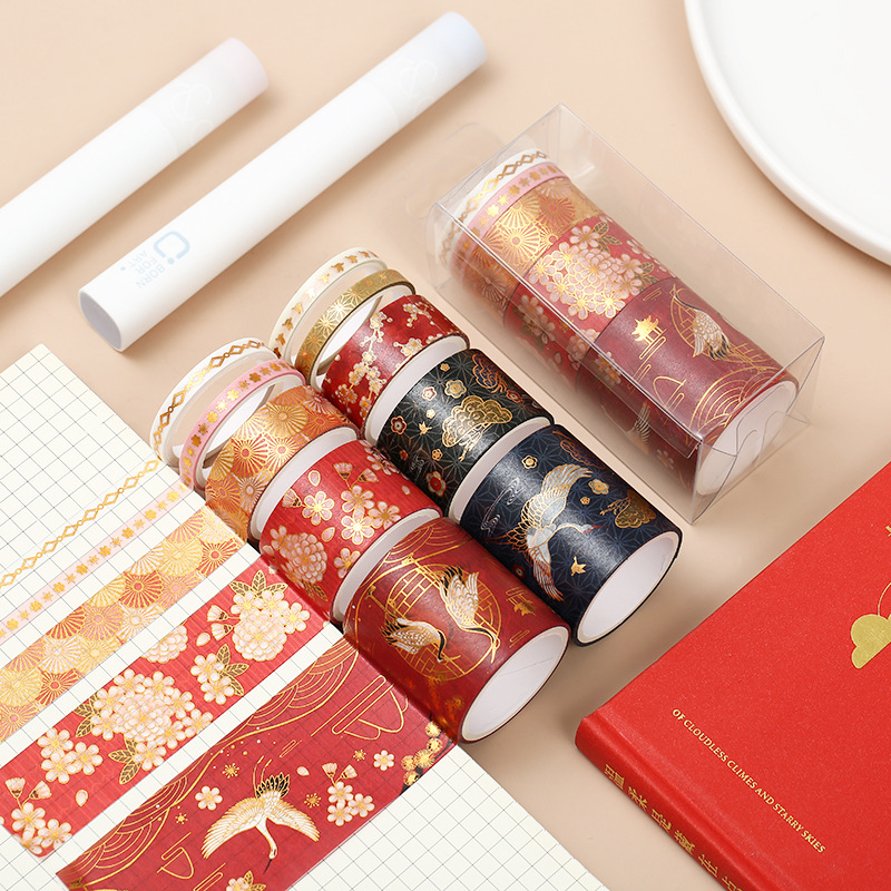Guofeng bronzing and paper tape adhesive diy hand account wedding decoration stickers 5 rolls Spring Festival series