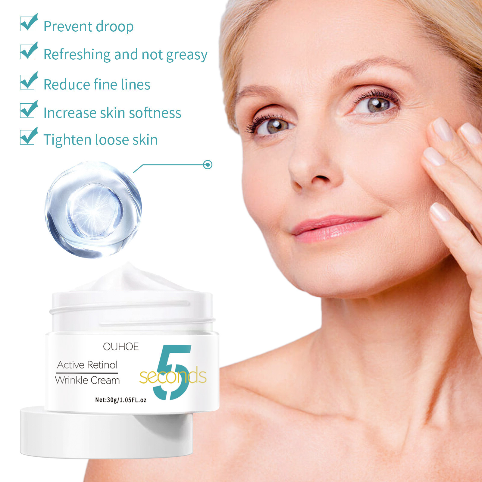 OUHEO Retinol Firming Cream Skin Care Moisturizing and Hydrating Firming Skin Pore Smoother Fine Lines Anti-Wrinkle Cream