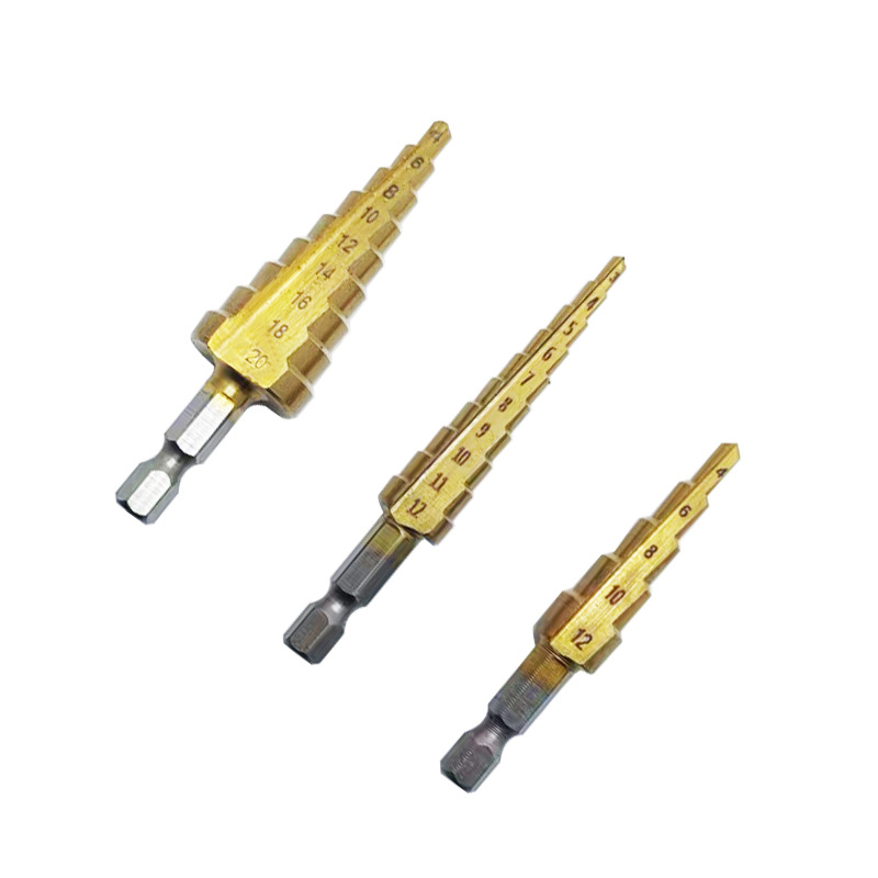 Pagoda drill small 3pcs small three-piece set 3-12 4-12 4-20 hexagonal shank reamer step step drill