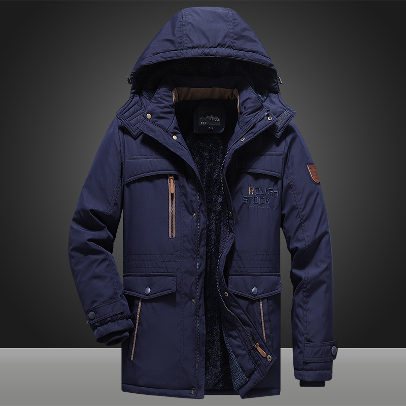 Men's sports outdoor jacket fleece-lined cotton-padded jacket loose mid-length cotton-padded jacket casual cotton-padded jacket thickened jacket