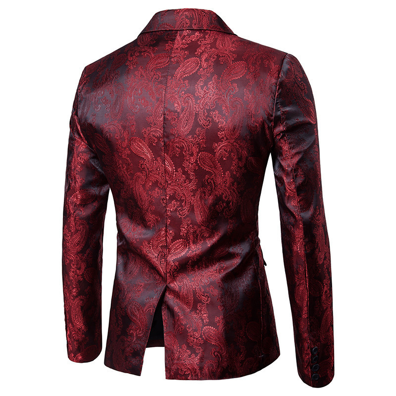 2023 Foreign Trade Spring and Autumn New Men's Bright Face Dark Pattern Suit Nightclub One Button Men's Lapel Suit Set Batch