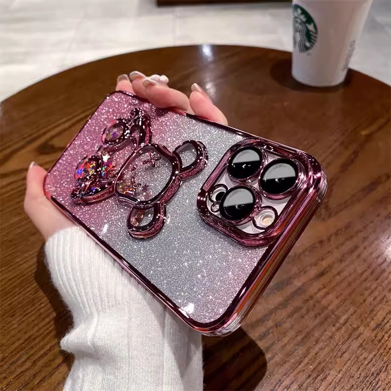 Chaozhou brand three-dimensional violent bear mobile phone case 16 electroplating tpu glitter for apple 13 quicksand iphone14 shell