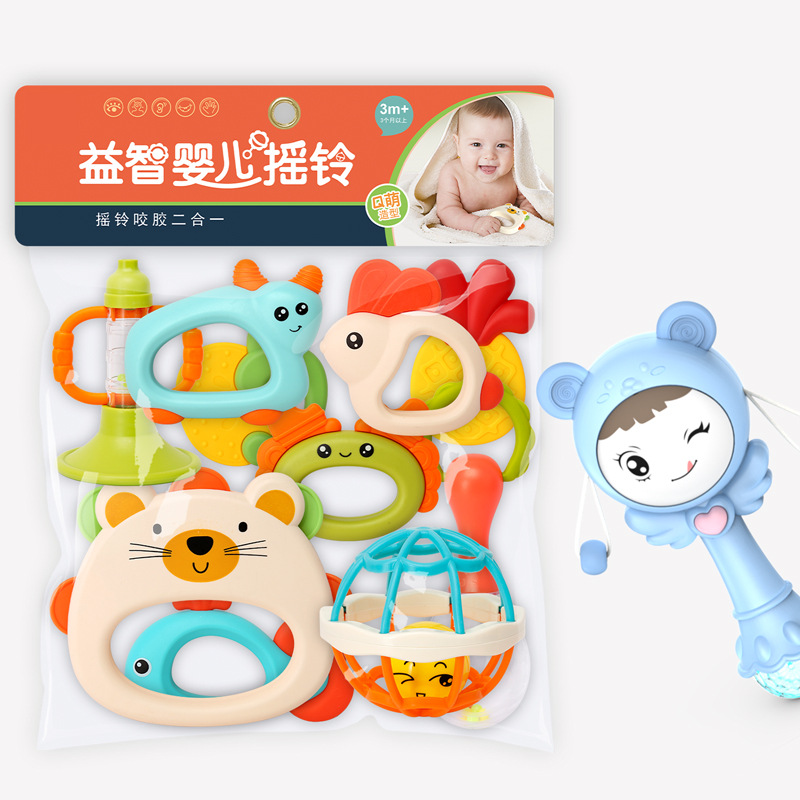 Baby Rattle can bite molar teether baby puzzle catch grip training toy baby teether rattle suit