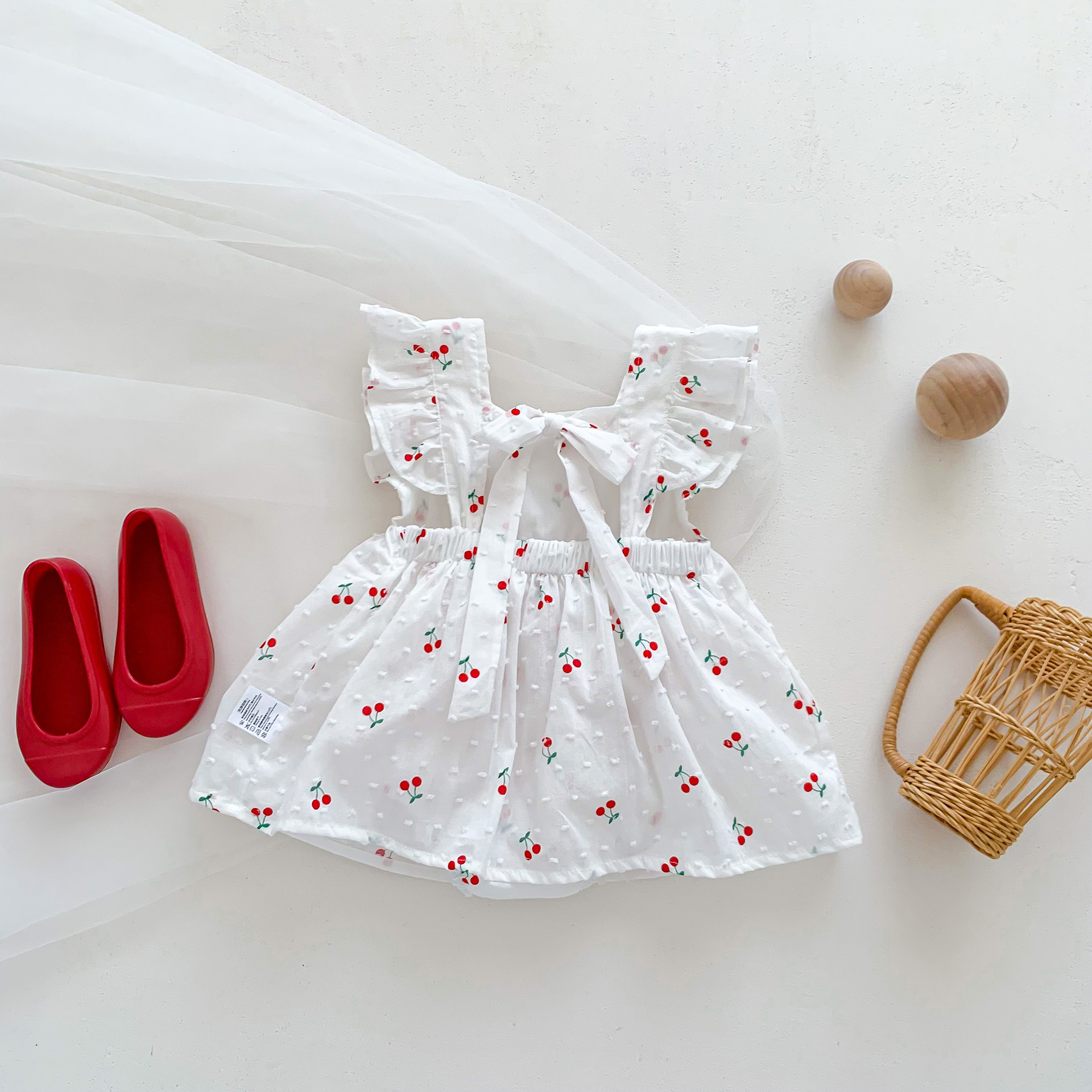 Baby Clothes Summer Thin Newborn Girl Baby Summer Clothes Bag Fart Clothes Climbing Clothes Princess Ha-Yi Cherry dress