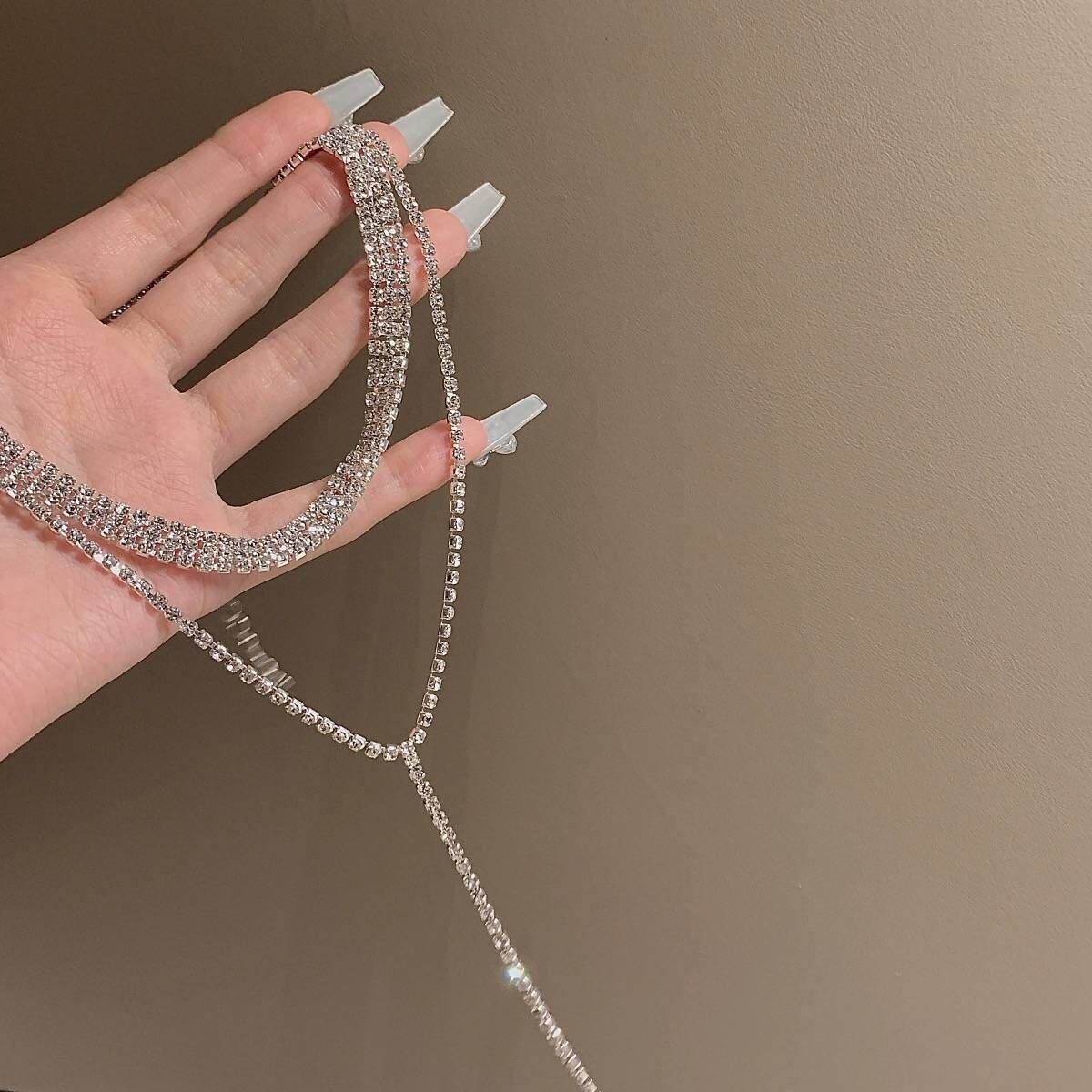 Cross-Border Claw chain full diamond multi-layer stacked necklace clavicle chain hot girl jewelry women's sweater chain tassel necklace jewelr
