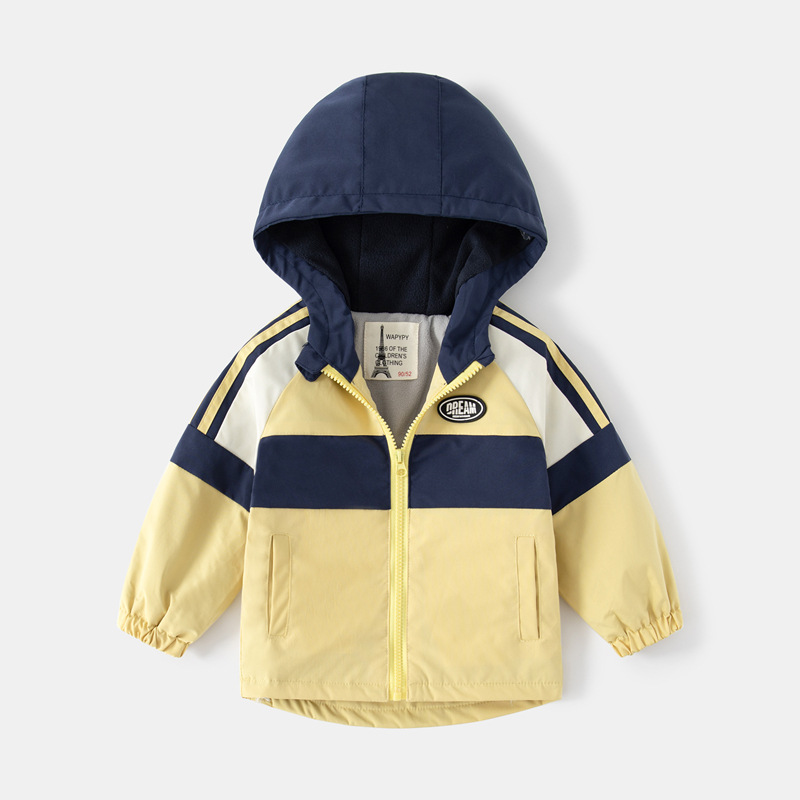 2023 new autumn boys thick coat baby windproof hooded jacket Korean color matching charge clothes children Wholesale