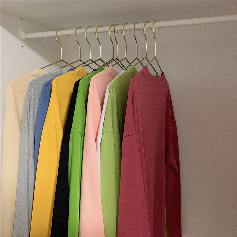 [10 color long sleeve T-shirt] 2024 cross-border spring and autumn Korea new loose solid color long sleeve large size T-shirt women wholesale