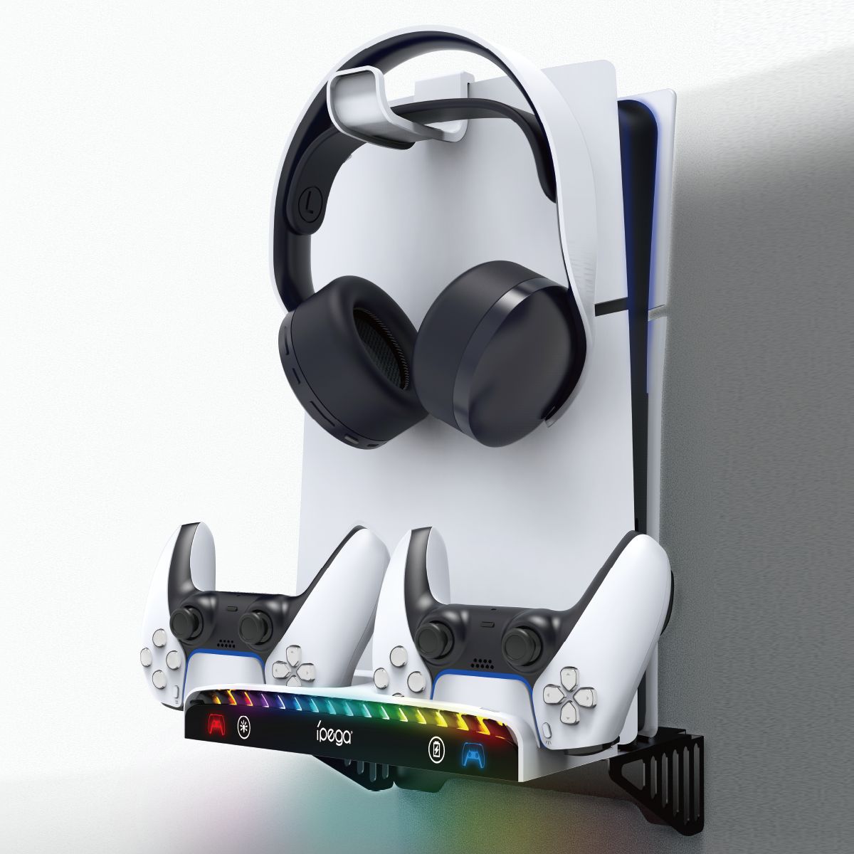 PS5 Slim/P5 host wall-mounted base cooling fan P5 game handle charger + disc headset storage rack