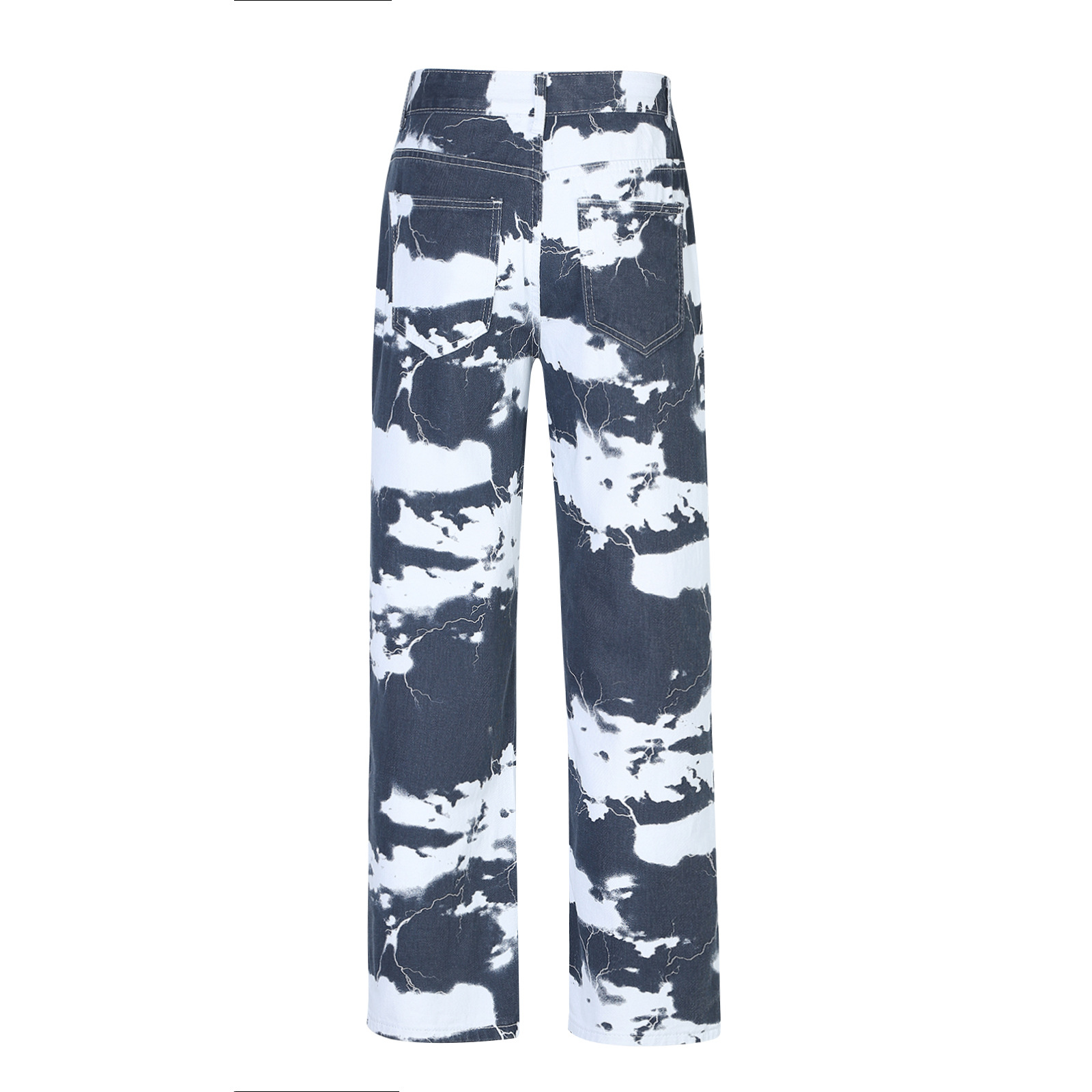 European and American trend High Street washed tie-dyed printed denim pants men's hip-hop wide leg straight barrel Daddy Pants Factory Outlet