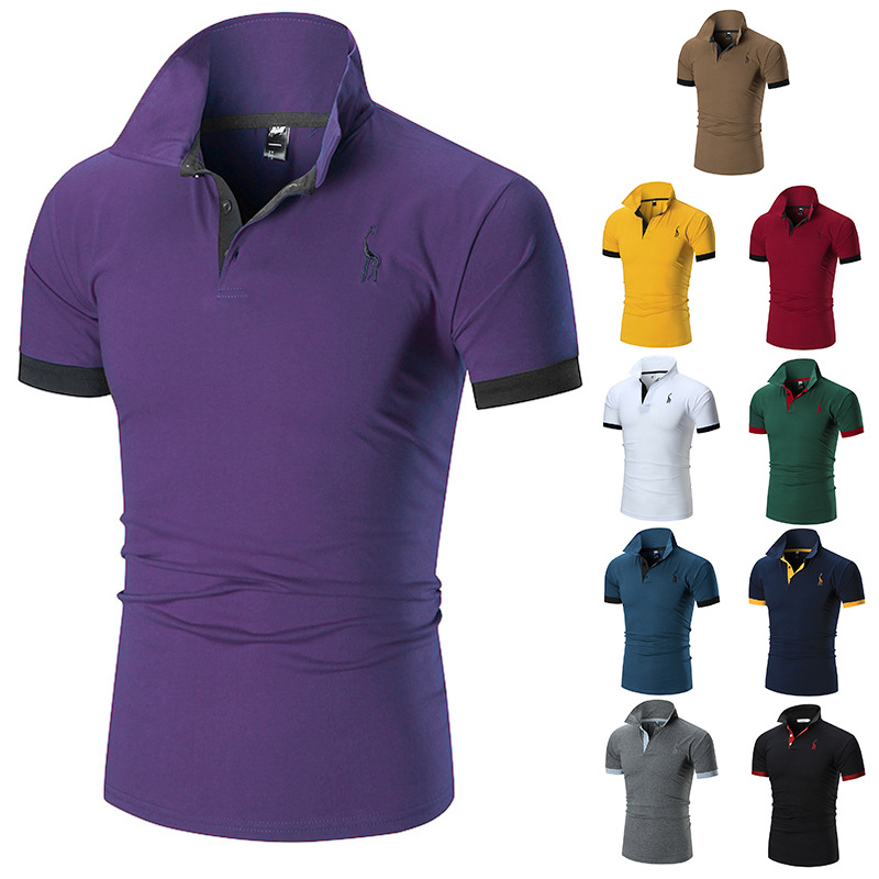 New foreign trade multi-color short-sleeved men's polo shirt European and American casual deer embroidered top outdoor slim thin T-shirt
