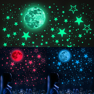 435-1003PCs luminous moon luminous star Dot fluorescent stickers children's room decoration self-adhesive cartoon stickers