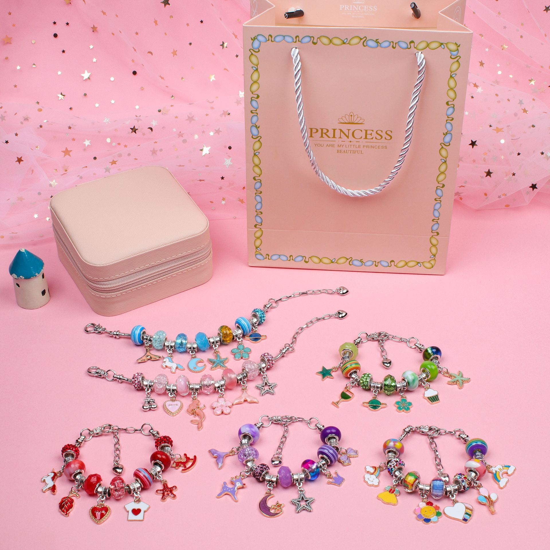 Popular children's jewelry educational creative diy crystal beaded bracelet girl's birthday gift gift box suit