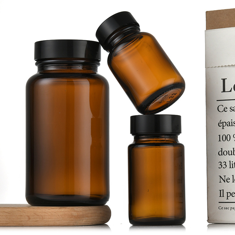 Tea dark wide mouth bottle frosted glass medicine bottle multi-specification capsule bottle 100ml300ml health care bottle wholesale