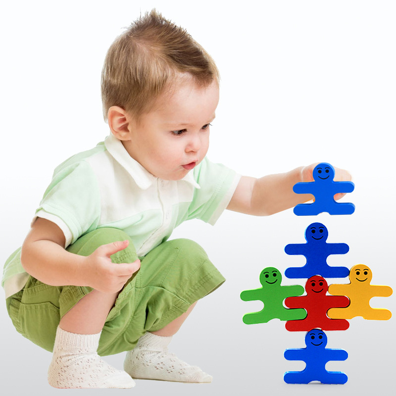 Cartoon balance small building blocks stacked high wooden 0-3 years old children's educational early teaching aids toys cross-border wholesale